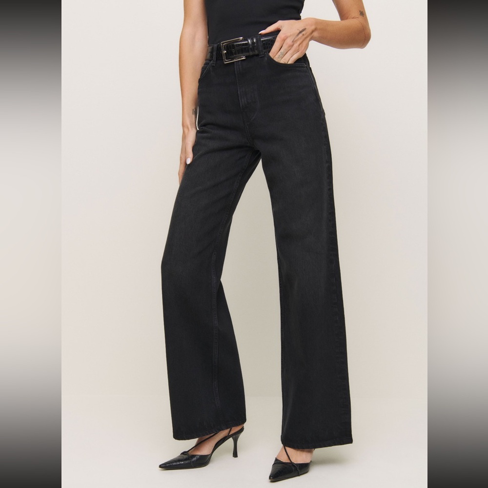 Reformation Cary Stretch High Rise Slouchy Wide Leg Jeans in Black (4/27)